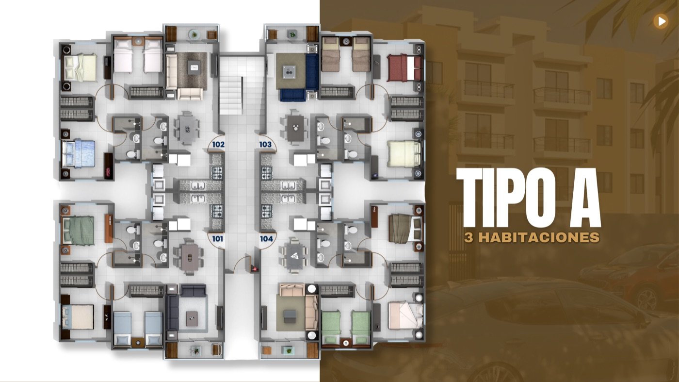 Plano apartamento Tipo A — 3 habitaciones